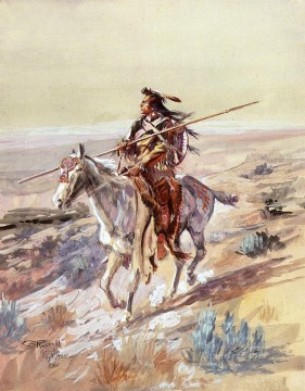 槍を持つインディアン インディアン西部アメリカ人 チャールズ マリオン ラッセル Oil Paintings